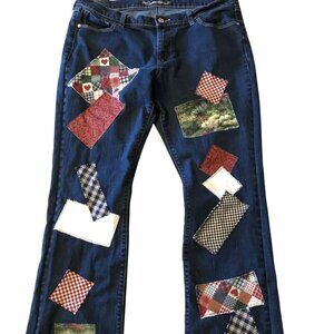 Upcycled Patchwork Jeans, Boho Calico Country Western Style Women's Size 14